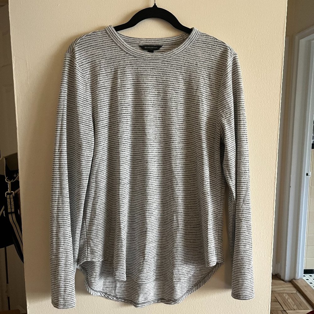 Banana Republic Gray White Striped Casual Long-Sleeve Shirt Size L